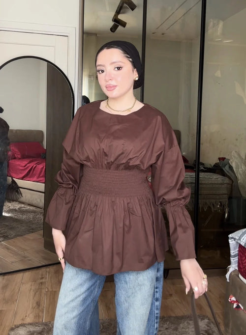 Peplum Blouse in brown