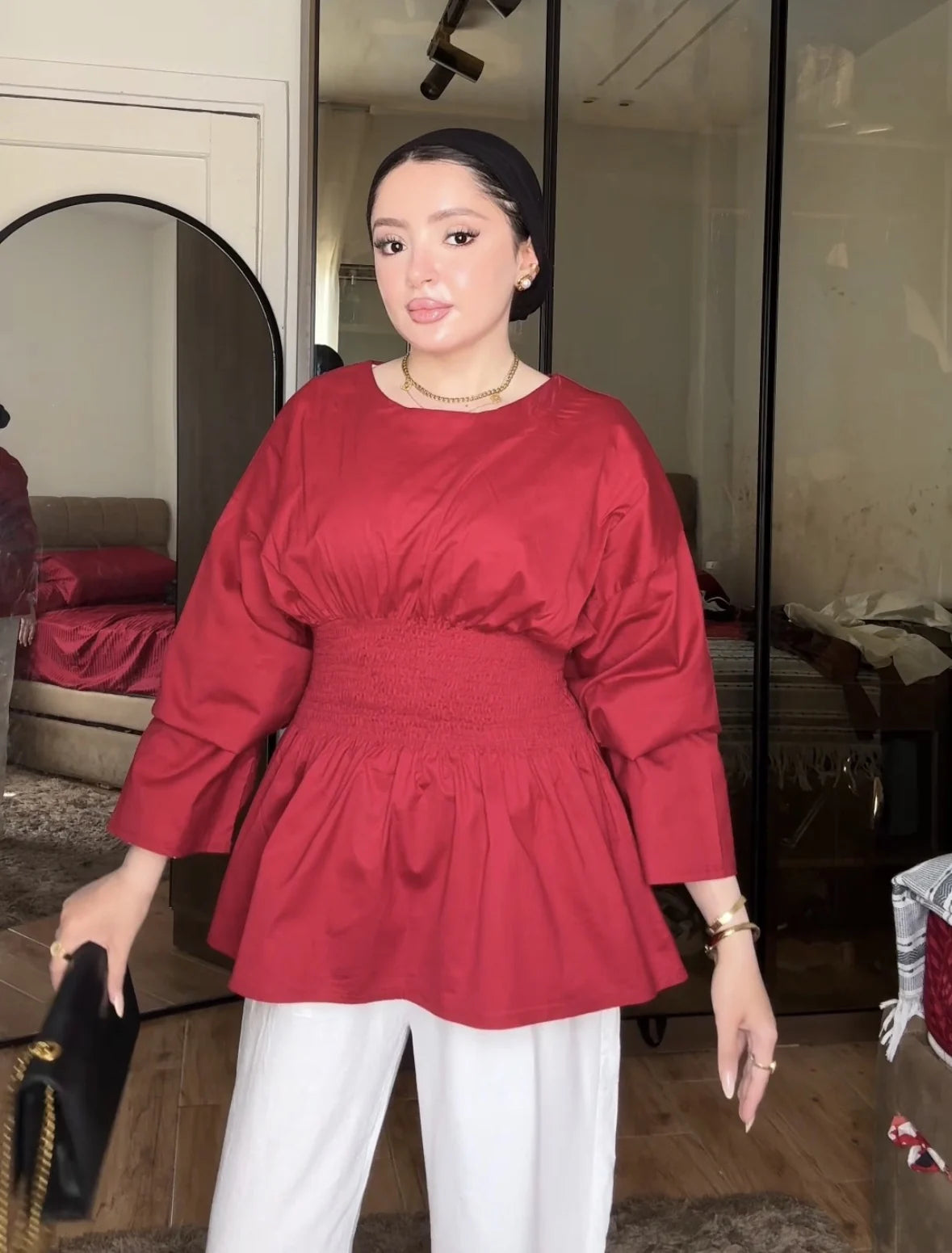 Peplum Blouse in red